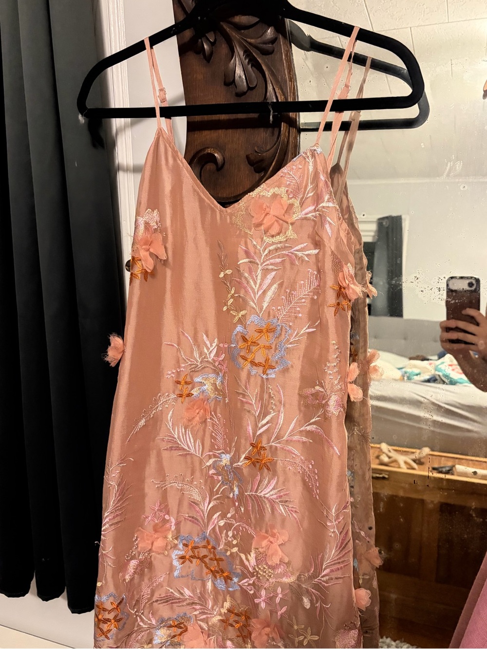 Storia Peach Pink Floral Embroidered Slip Dress